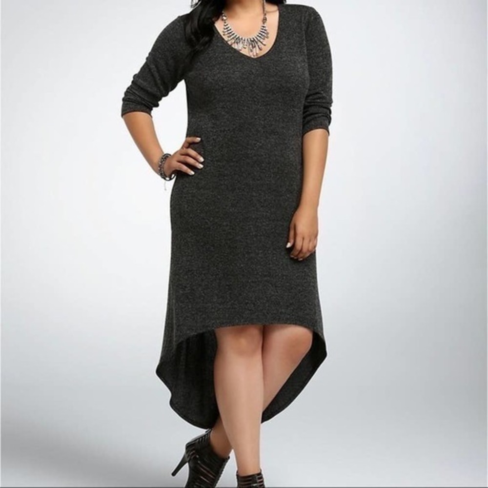 Torrid Heathered Black Sweater Knit Hi-Lo Dress